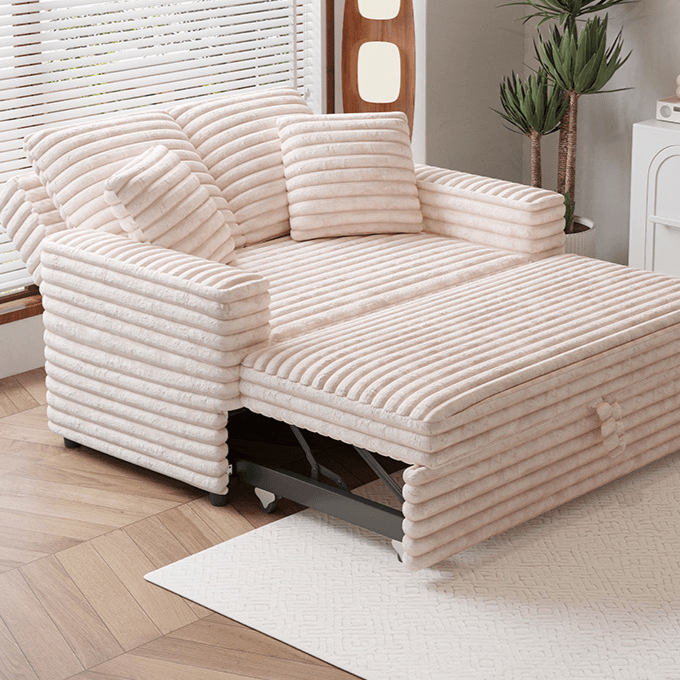 Creamy Sofa Bed with Adjustable Recline – Stylish Comfort