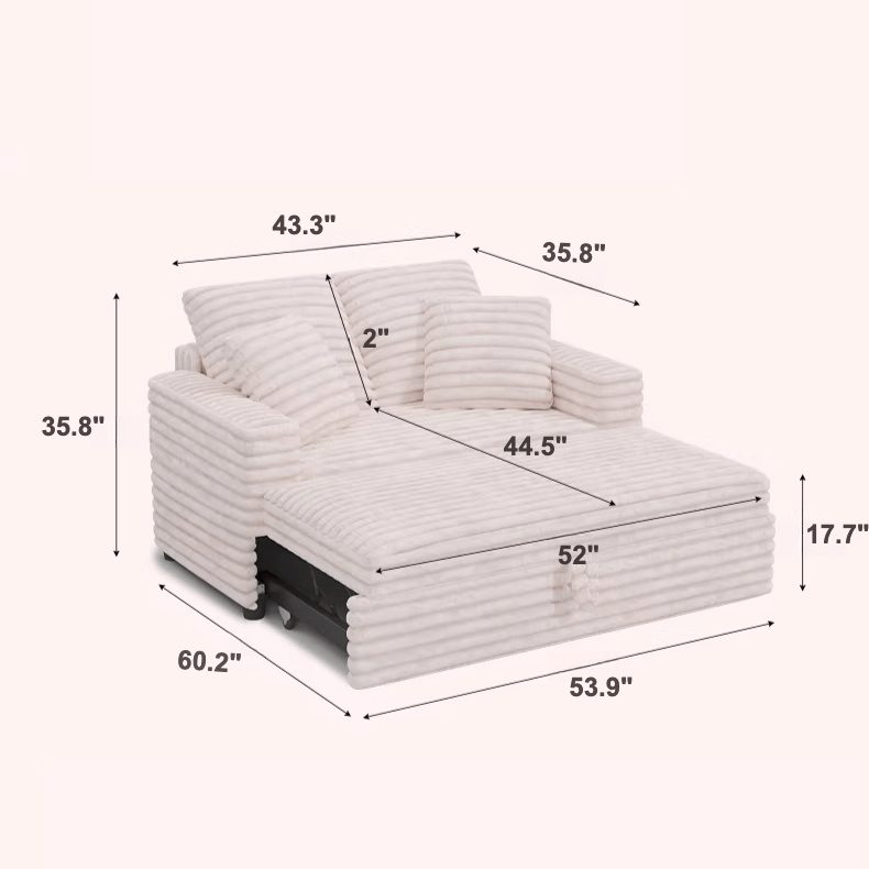 Creamy Sofa Bed with Adjustable Recline – Stylish Comfort Dimensions