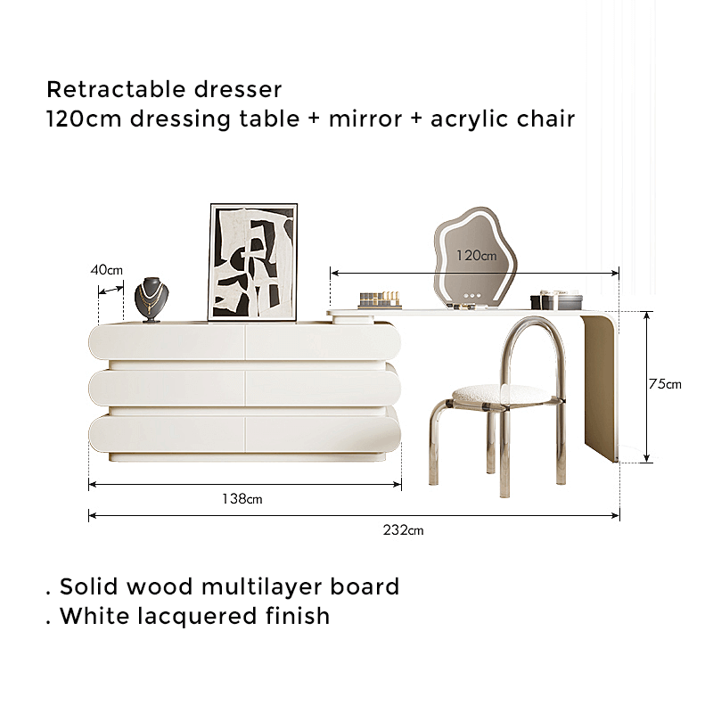 Creative Retractable Dressing Table with Storage - Black/White