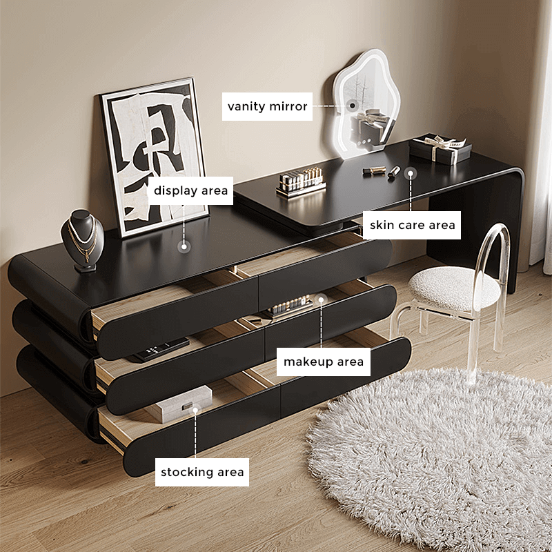 Creative Retractable Dressing Table with Storage - Black/White
