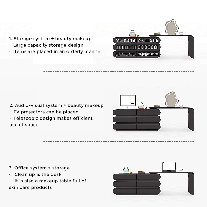 Creative Retractable Dressing Table with Storage - Black/White
