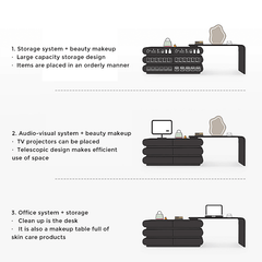 Creative Retractable Dressing Table with Storage - Black/White