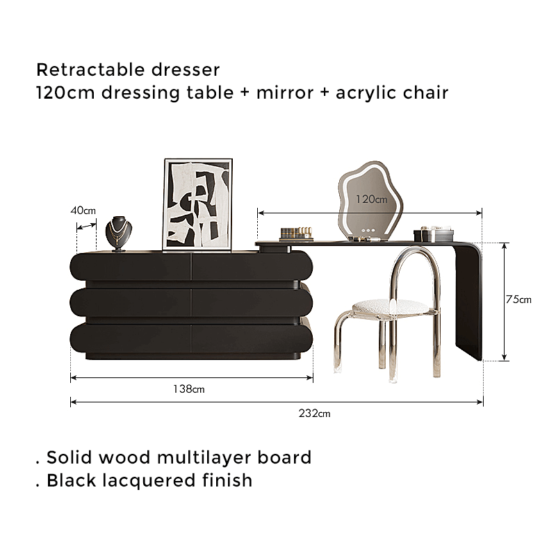 Creative Retractable Dressing Table with Storage - Black/White