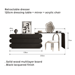 Creative Retractable Dressing Table with Storage - Black/White
