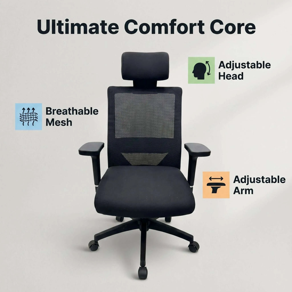 Crest Ergonomic Mesh Office Chair with Adjustable Headrest
