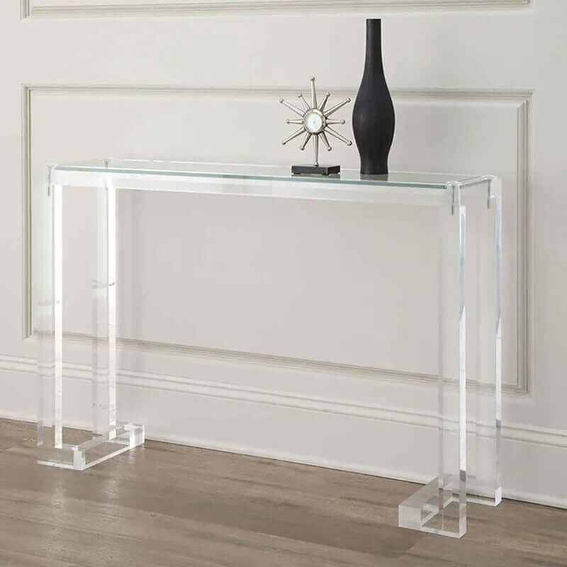 Crystal Clear Acrylic Console Table With Glass Top