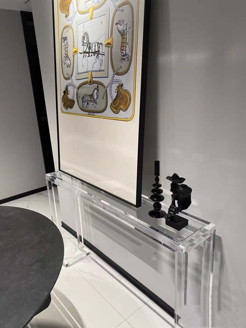 Crystal Clear Acrylic Console Table With Glass Top