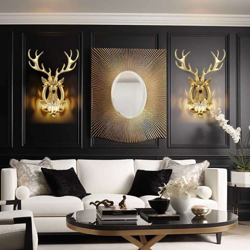 Crystal Deer Wall Sconce – Gold Finish Ambient Lighting