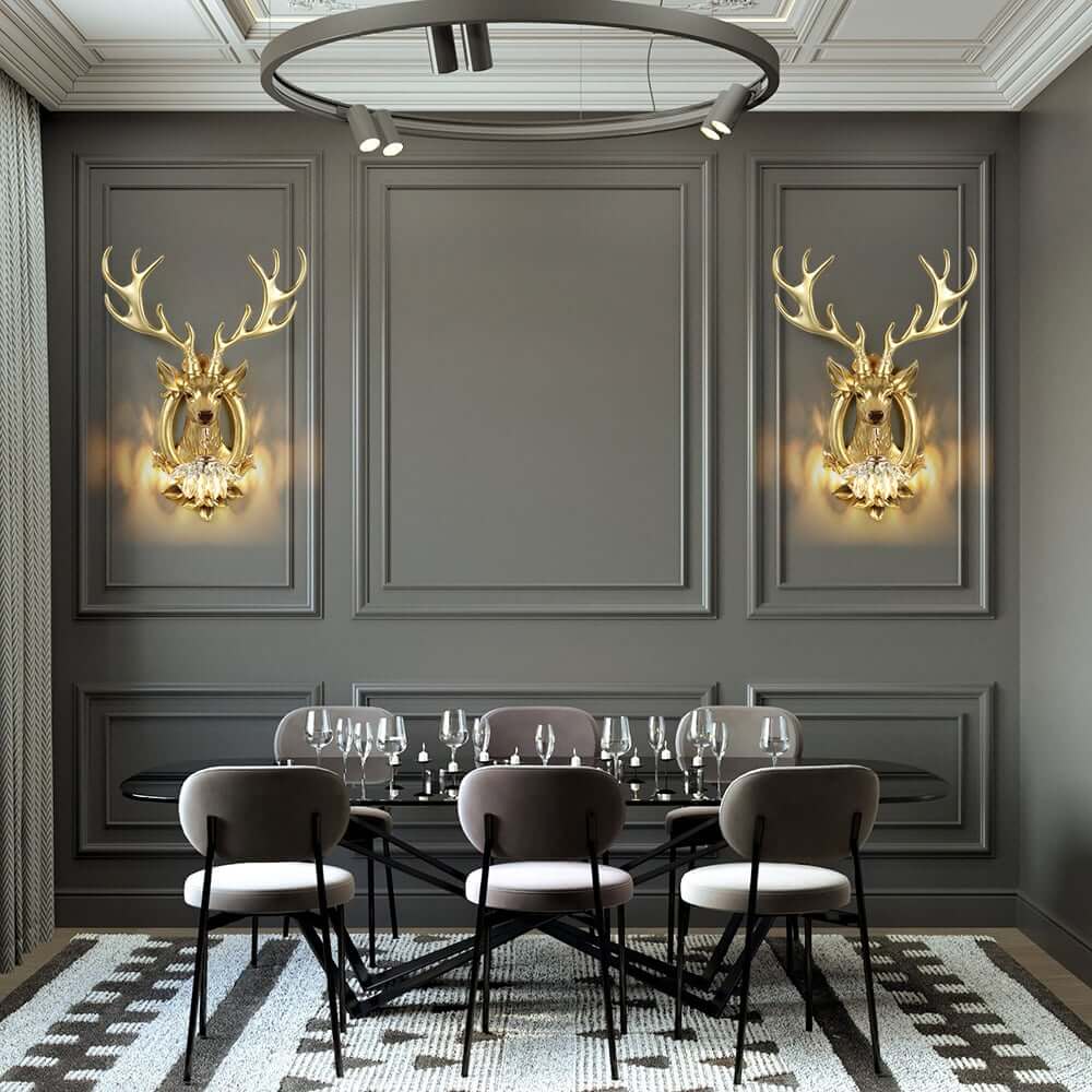 Crystal Deer Wall Sconce – Gold Finish Ambient Lighting