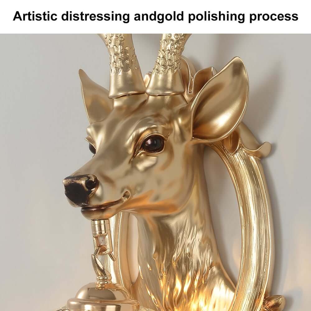 Crystal Deer Wall Sconce – Gold Finish Ambient Lighting