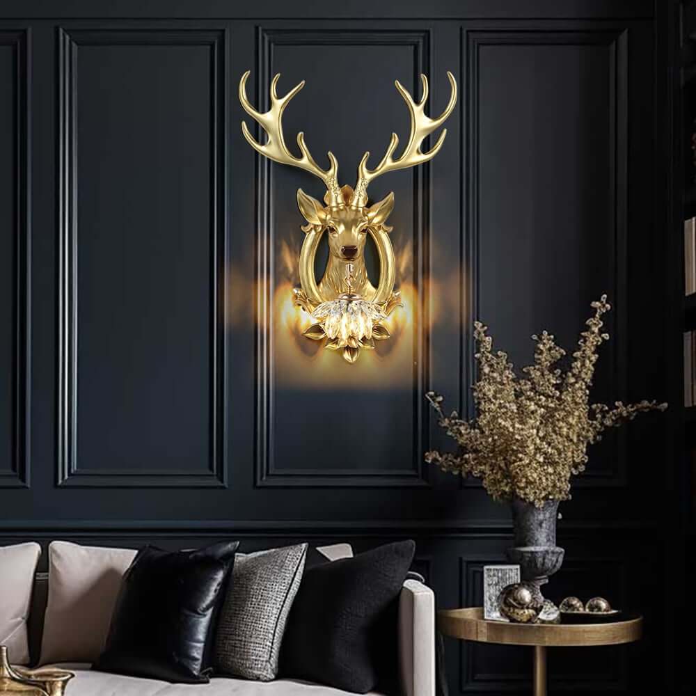 Crystal Deer Wall Sconce – Gold Finish Ambient Lighting