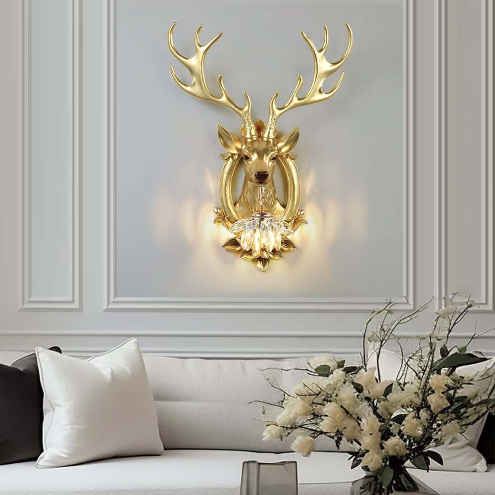 Crystal Deer Wall Sconce – Gold Finish Ambient Lighting