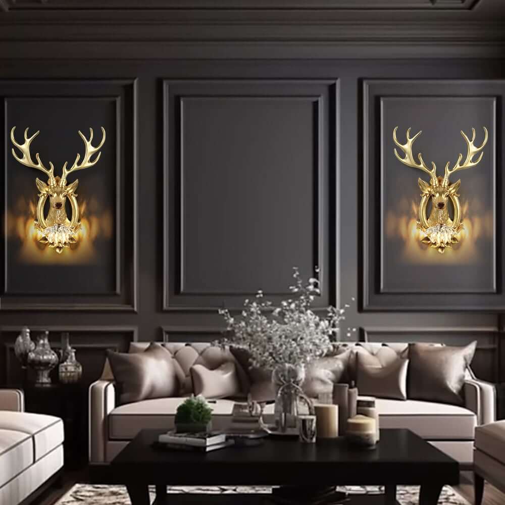 Crystal Deer Wall Sconce – Gold Finish Ambient Lighting