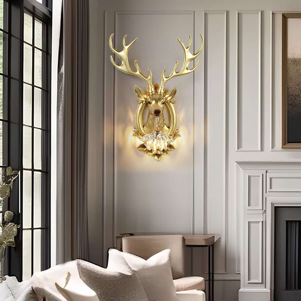 Crystal Deer Wall Sconce – Gold Finish Ambient Lighting