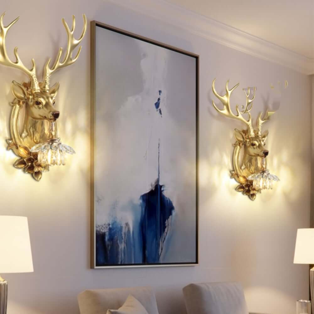 Crystal Deer Wall Sconce – Gold Finish Ambient Lighting
