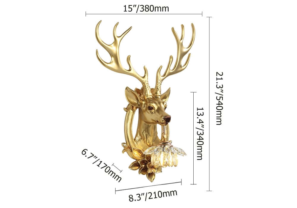 Crystal Deer Wall Sconce – Gold Finish Ambient Lighting Dimensions