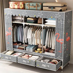 Curtain Front Metal Wardrobe Armoire With Drawers And Hanging Rod