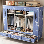 Curtain Front Metal Wardrobe Armoire With Drawers And Hanging Rod