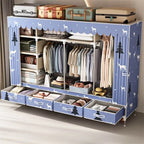 Curtain Front Metal Wardrobe Armoire With Drawers And Hanging Rod