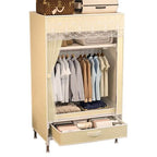 Curtain Front Metal Wardrobe Armoire With Drawers And Hanging Rod