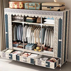 Curtain Front Metal Wardrobe Armoire With Drawers And Hanging Rod