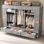 Curtain Front Metal Wardrobe Armoire With Drawers And Hanging Rod