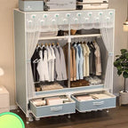 Curtain Front Metal Wardrobe Armoire With Drawers And Hanging Rod