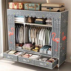 Curtain Front Metal Wardrobe Armoire With Drawers And Hanging Rod