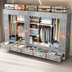 Curtain Front Metal Wardrobe Armoire With Drawers And Hanging Rod