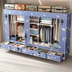 Curtain Front Metal Wardrobe Armoire With Drawers And Hanging Rod