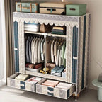 Curtain Front Metal Wardrobe Armoire With Drawers And Hanging Rod