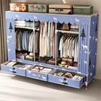 Curtain Front Metal Wardrobe Armoire With Drawers And Hanging Rod