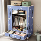 Curtain Front Metal Wardrobe Armoire With Drawers And Hanging Rod