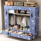 Curtain Front Metal Wardrobe Armoire With Drawers And Hanging Rod