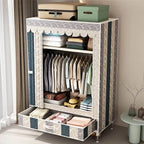 Curtain Front Metal Wardrobe Armoire With Drawers And Hanging Rod