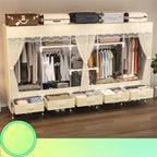 Curtain Front Metal Wardrobe Armoire With Drawers And Hanging Rod