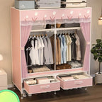 Curtain Front Metal Wardrobe Armoire With Drawers And Hanging Rod