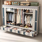 Curtain Front Metal Wardrobe Armoire With Drawers And Hanging Rod