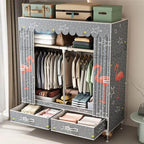 Curtain Front Metal Wardrobe Armoire With Drawers And Hanging Rod