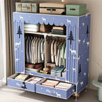 Curtain Front Metal Wardrobe Armoire With Drawers And Hanging Rod