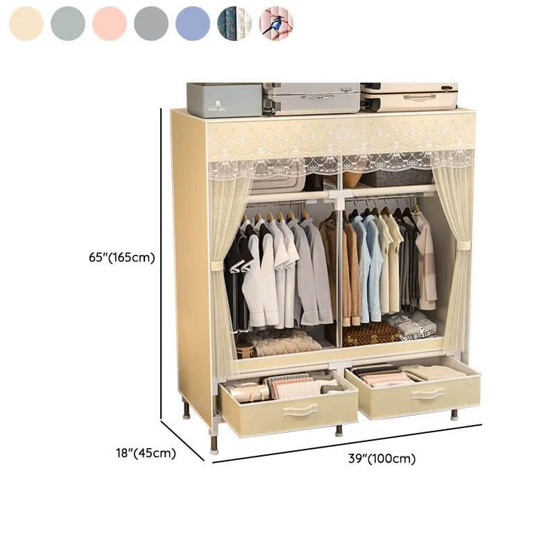 Curtain Front Metal Wardrobe Armoire With Drawers And Hanging Rod Dimensions