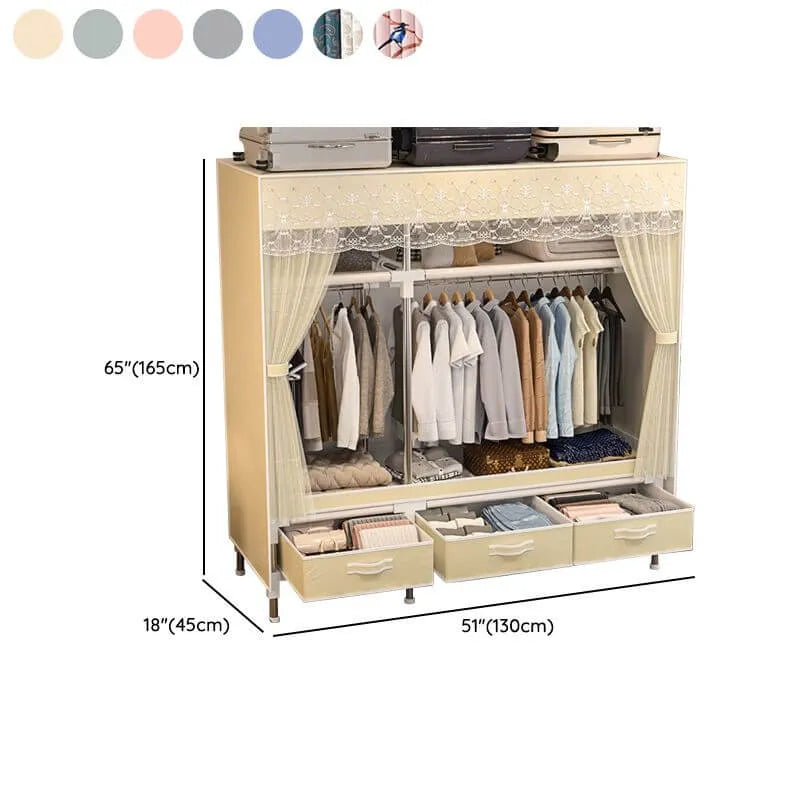 Curtain Front Metal Wardrobe Armoire With Drawers And Hanging Rod Dimensions