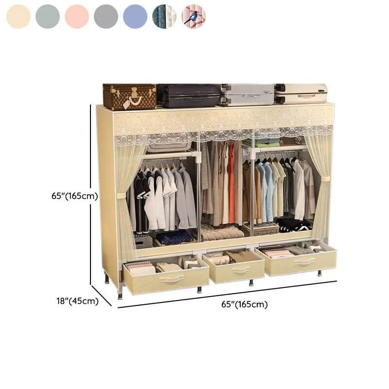 Curtain Front Metal Wardrobe Armoire With Drawers And Hanging Rod Dimensions