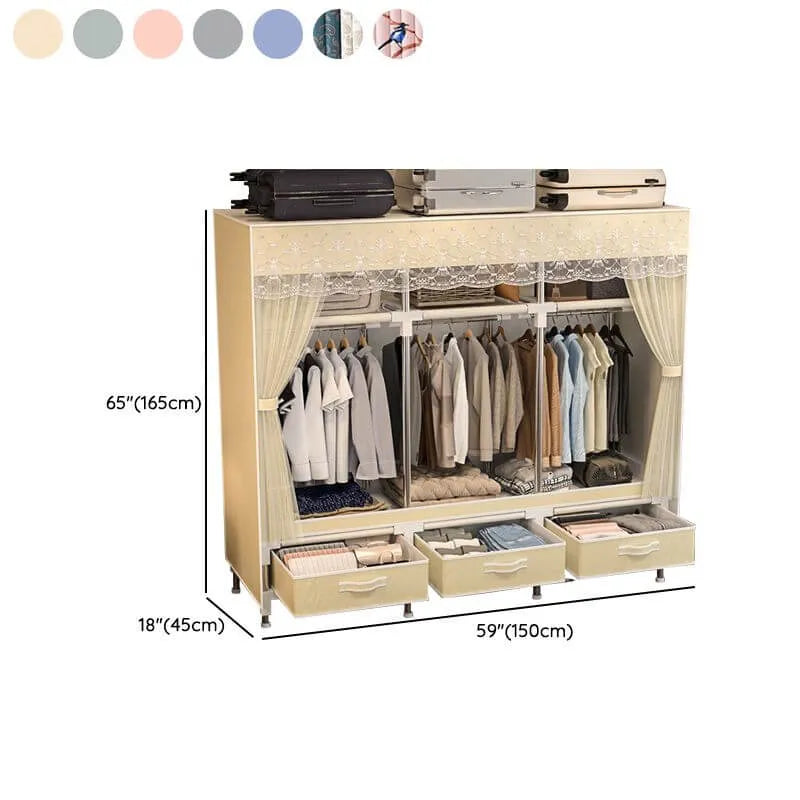 Curtain Front Metal Wardrobe Armoire With Drawers And Hanging Rod Dimensions