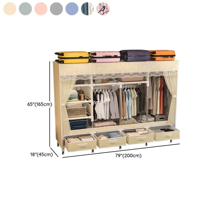 Curtain Front Metal Wardrobe Armoire With Drawers And Hanging Rod Dimensions