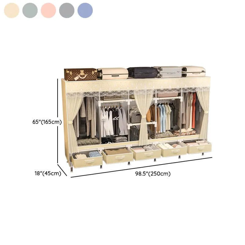 Curtain Front Metal Wardrobe Armoire With Drawers And Hanging Rod Dimensions