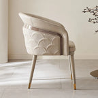 Curved Arm Leather Dining Chair Series with Lacquered Legs and Tailored Trim