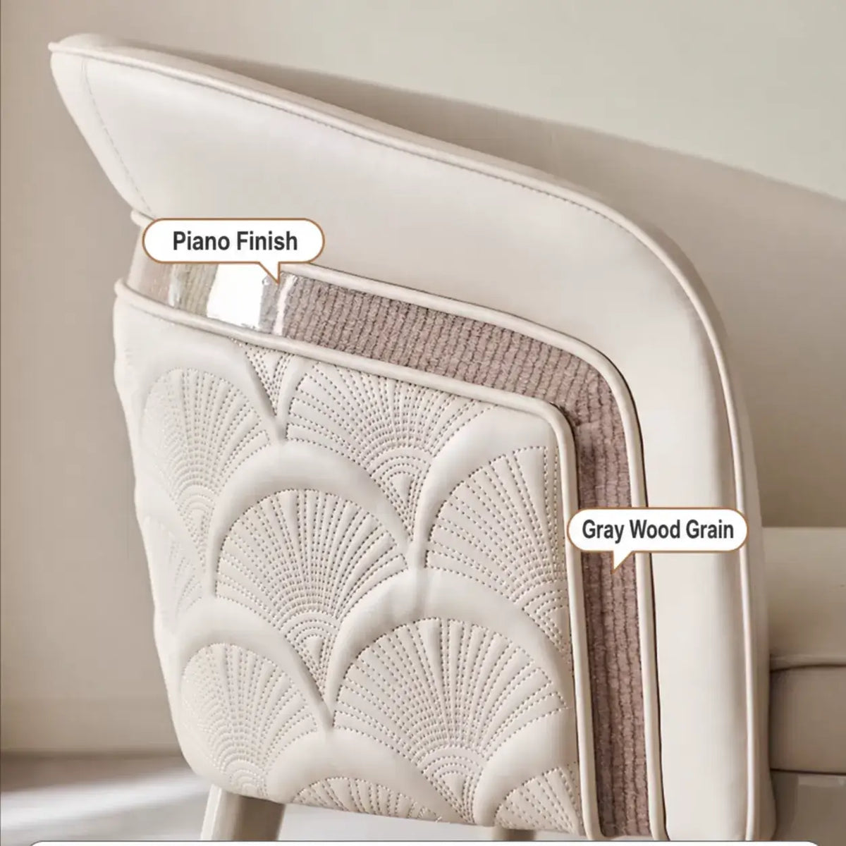 Curved Arm Leather Dining Chair Series with Lacquered Legs and Tailored Trim