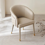 Curved Arm Leather Dining Chair Series with Lacquered Legs and Tailored Trim