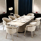 Curved Arm Leather Dining Chair Series with Lacquered Legs and Tailored Trim